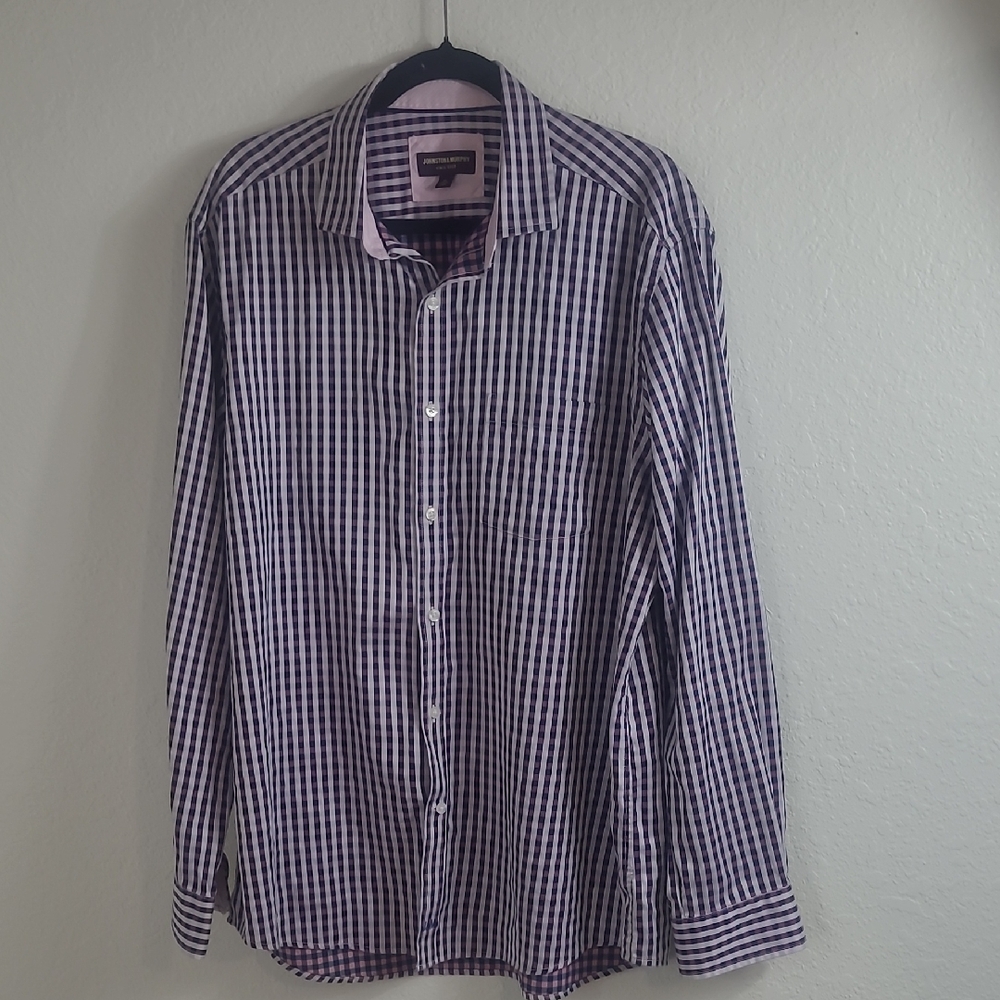 Johnston & Murphy Purple Gingham Men's Shirt Size XL - Picture 1 of 9